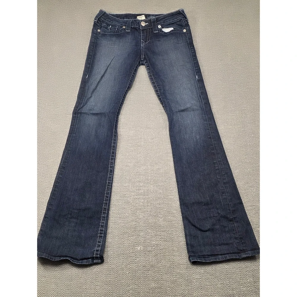 True Religion Bootcut Jeans Womens 28 Dark Wash Blue Thick Stitch‎ Made in USA